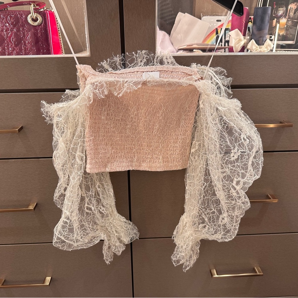 Alice McCall Pink and Cream Lace Crop Top